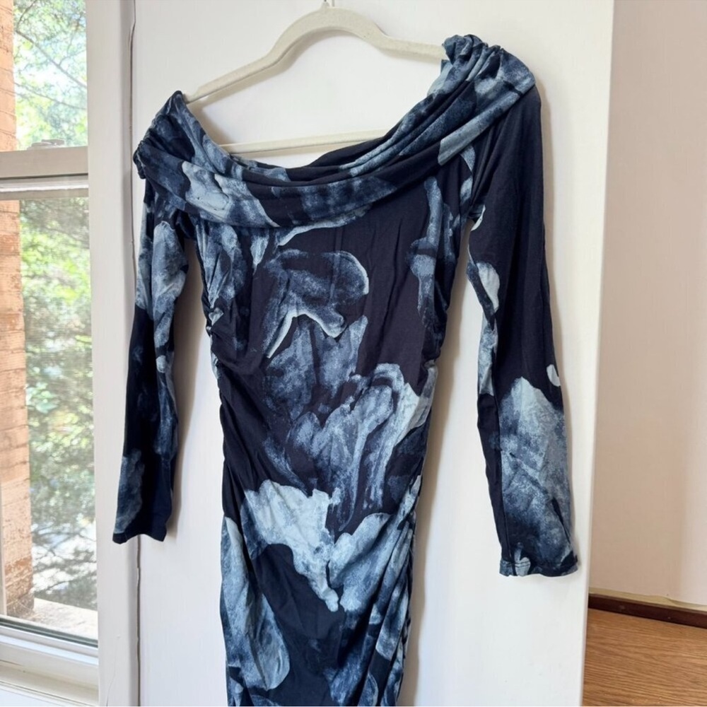 NWT Reformation Brooks Knit Dress Mini Long Sleeve Off The Shoulder Blue XS - Picture 5 of 12